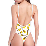 Acoustic Guitar Pattern Print One Piece High Cut Swimsuit