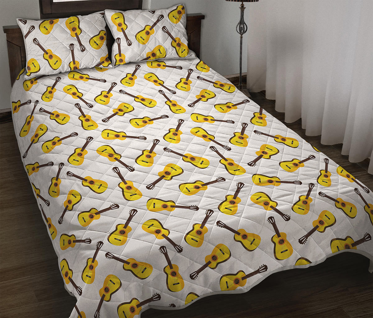 Acoustic Guitar Pattern Print Quilt Bed Set
