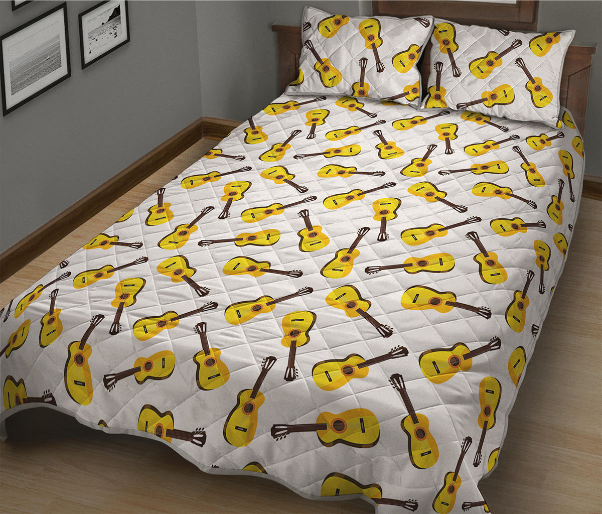 Acoustic Guitar Pattern Print Quilt Bed Set