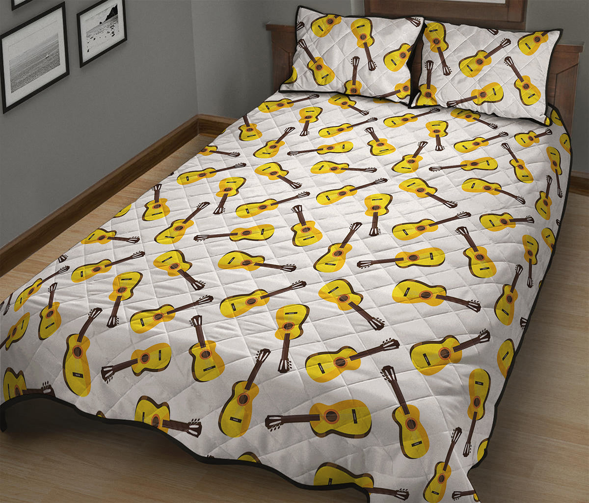 Acoustic Guitar Pattern Print Quilt Bed Set