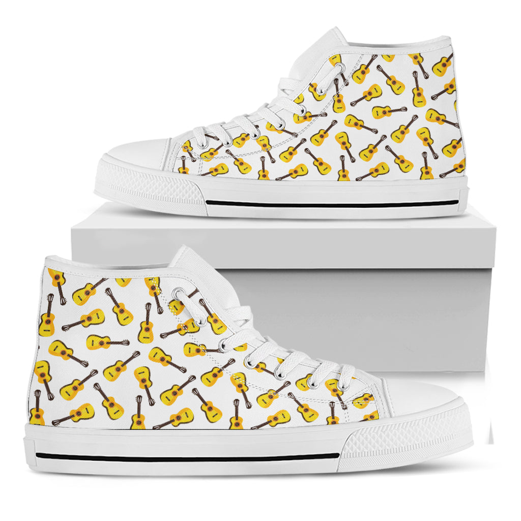 Acoustic Guitar Pattern Print White High Top Shoes