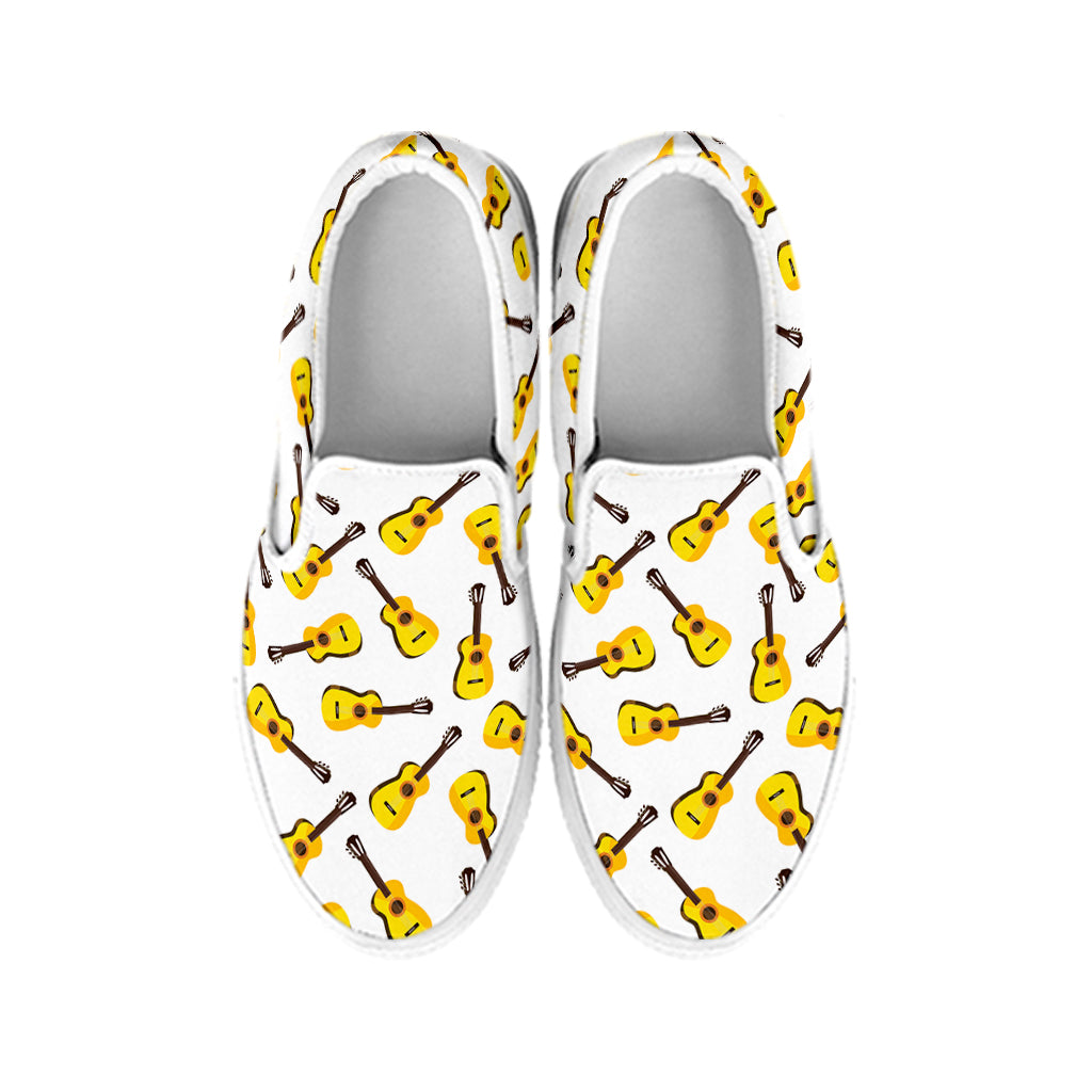 Acoustic Guitar Pattern Print White Slip On Shoes