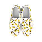 Acoustic Guitar Pattern Print White Slip On Shoes