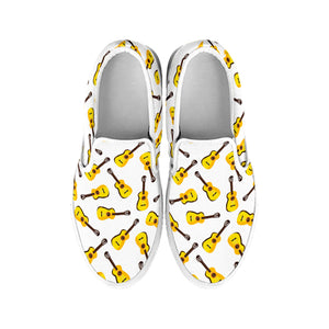 Acoustic Guitar Pattern Print White Slip On Shoes