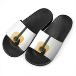 Acoustic Guitar Print Black Slide Sandals