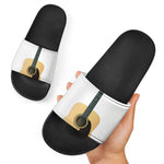 Acoustic Guitar Print Black Slide Sandals