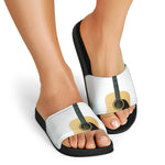 Acoustic Guitar Print Black Slide Sandals