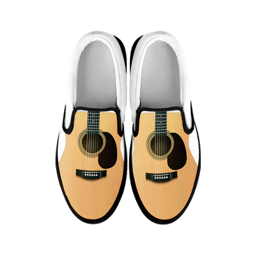 Acoustic Guitar Print Black Slip On Shoes