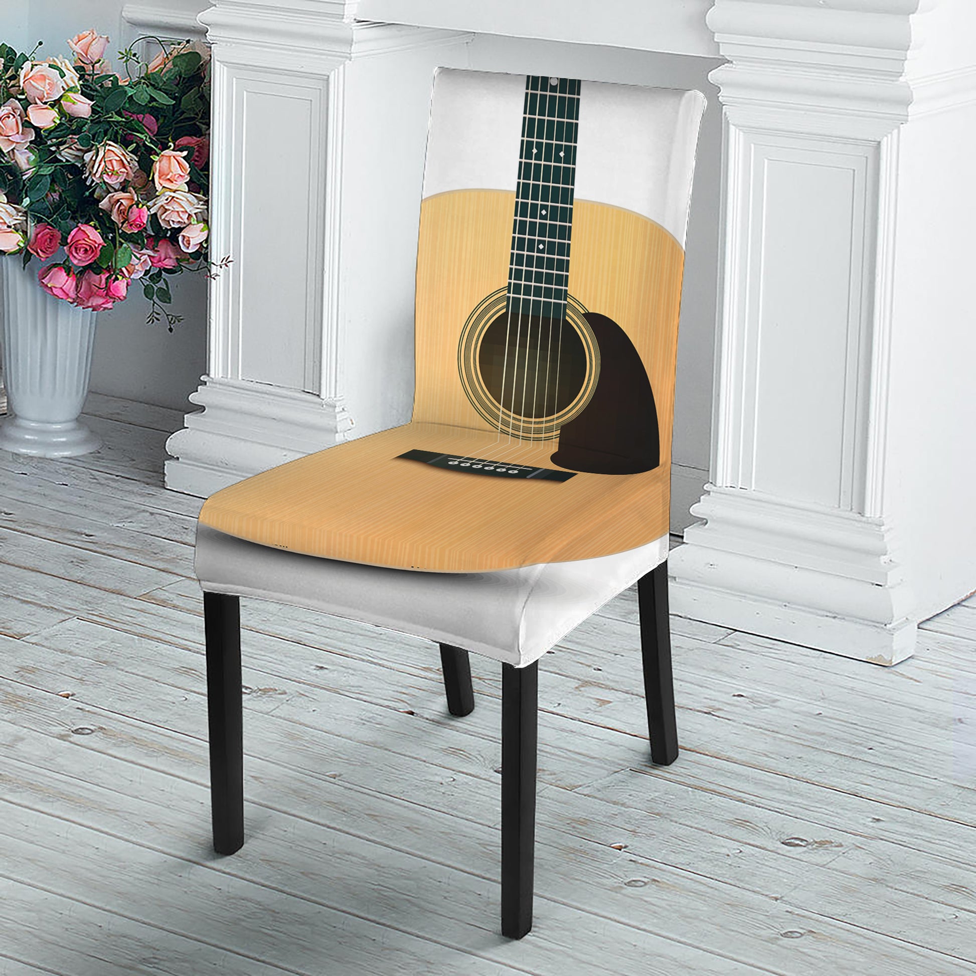 Acoustic Guitar Print Dining Chair Slipcover