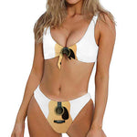 Acoustic Guitar Print Front Bow Tie Bikini