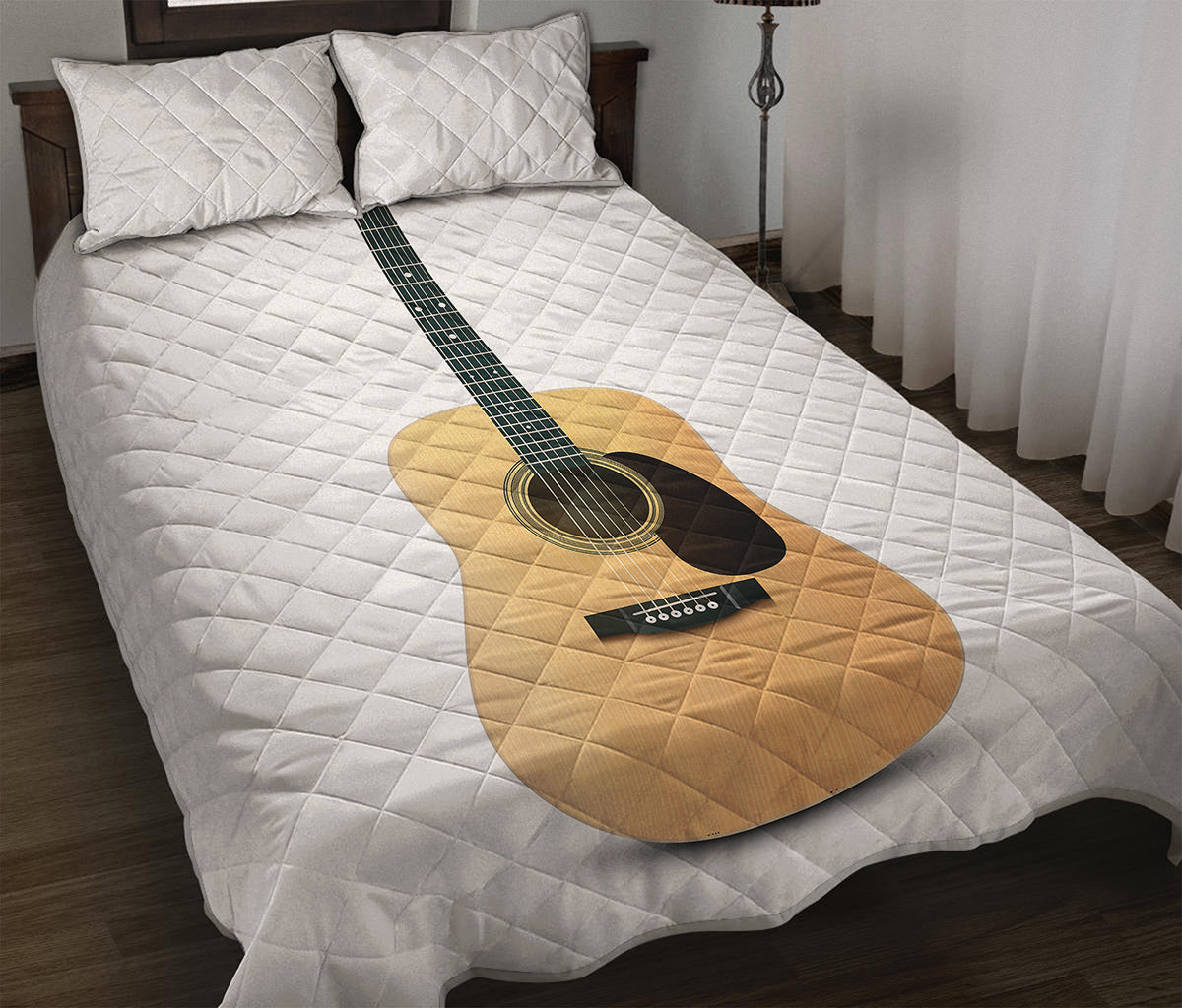 Acoustic Guitar Print Quilt Bed Set