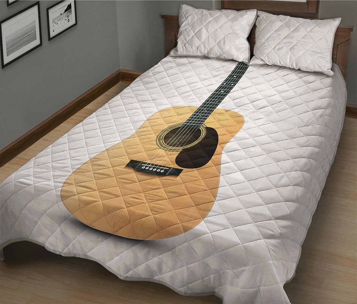 Acoustic Guitar Print Quilt Bed Set