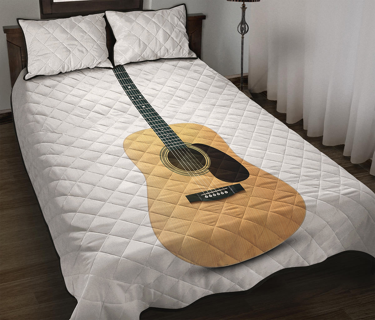 Acoustic Guitar Print Quilt Bed Set