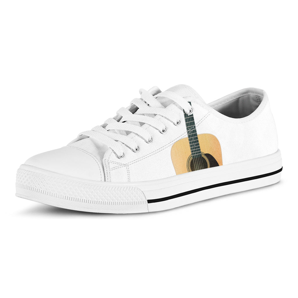 Acoustic Guitar Print White Low Top Shoes