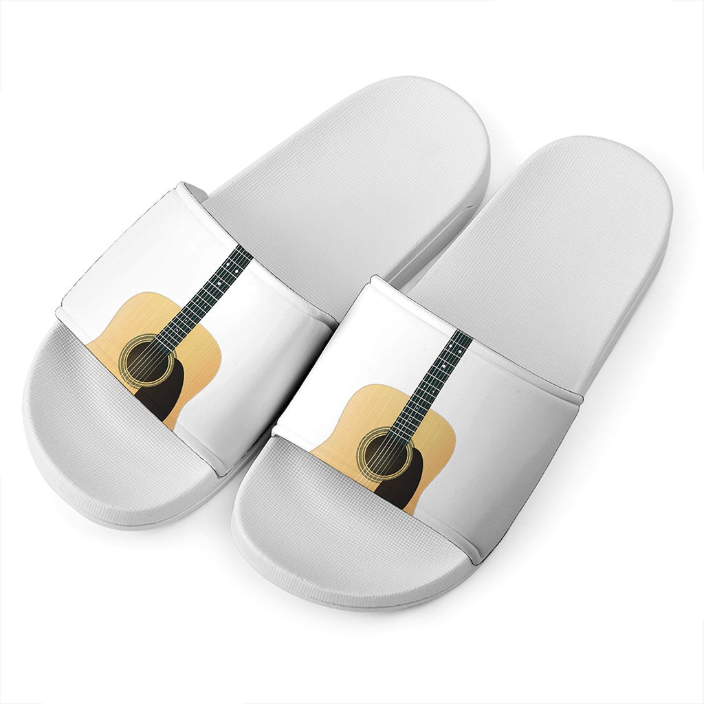 Acoustic Guitar Print White Slide Sandals
