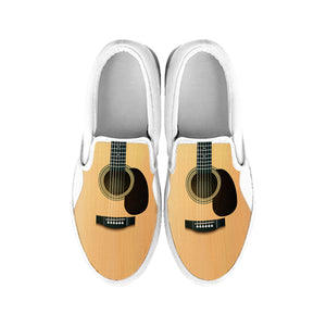 Acoustic Guitar Print White Slip On Shoes