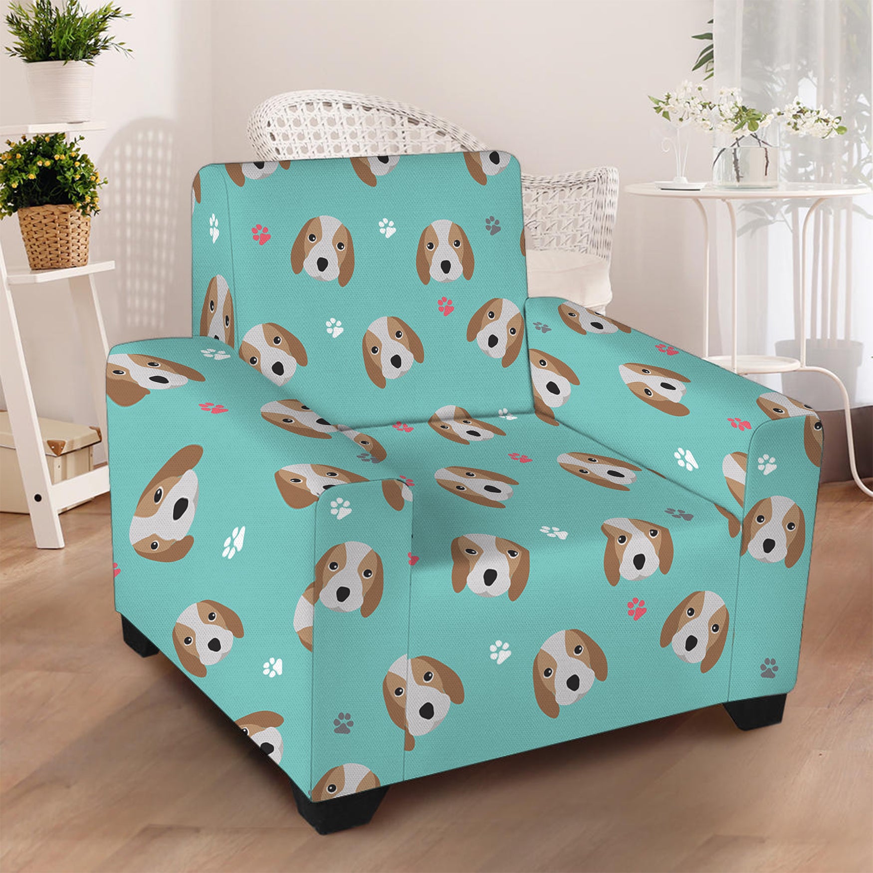 Adorable Beagle Puppy Pattern Print Armchair Slipcover