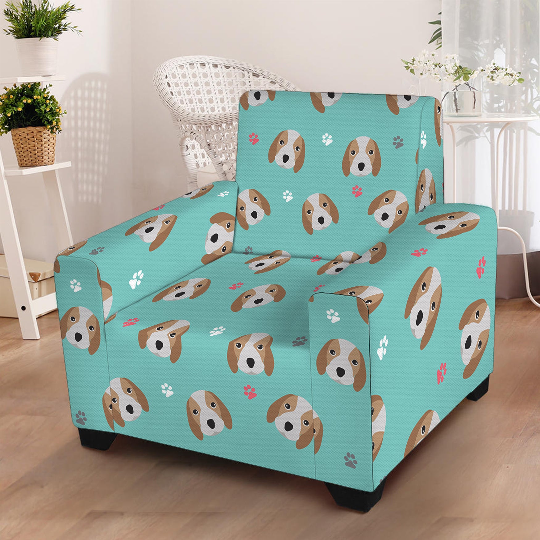 Adorable Beagle Puppy Pattern Print Armchair Slipcover