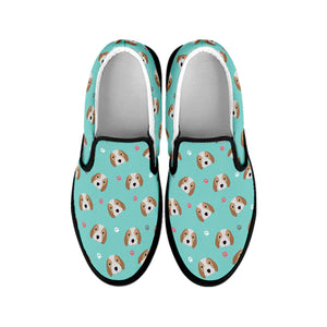 Adorable Beagle Puppy Pattern Print Black Slip On Shoes