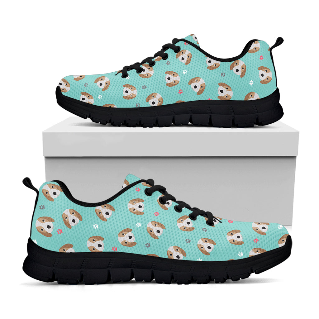 Adorable Beagle Puppy Pattern Print Black Sneakers