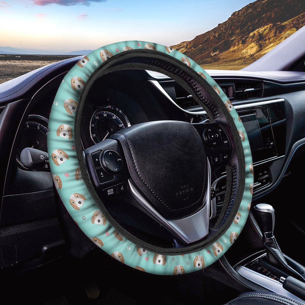 Adorable Beagle Puppy Pattern Print Car Steering Wheel Cover