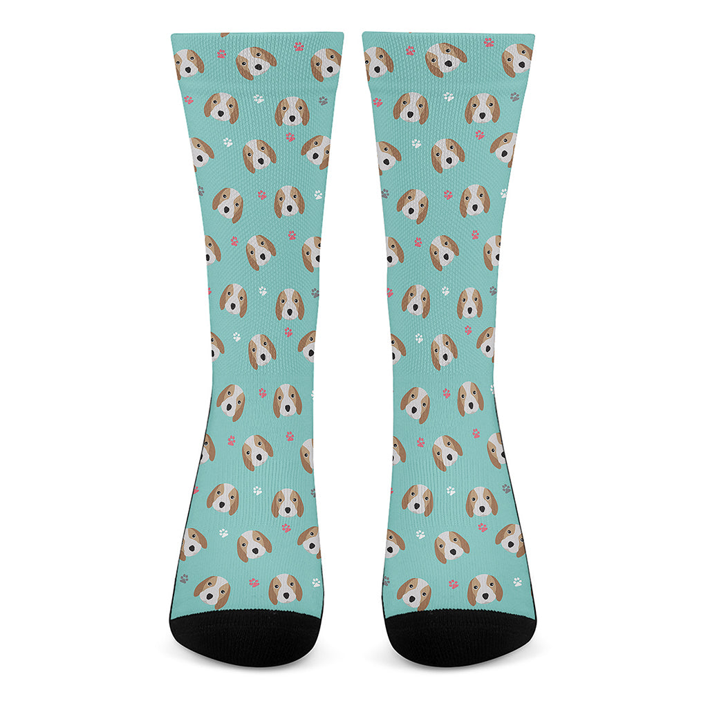 Adorable Beagle Puppy Pattern Print Crew Socks