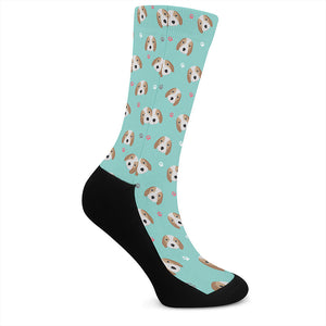 Adorable Beagle Puppy Pattern Print Crew Socks