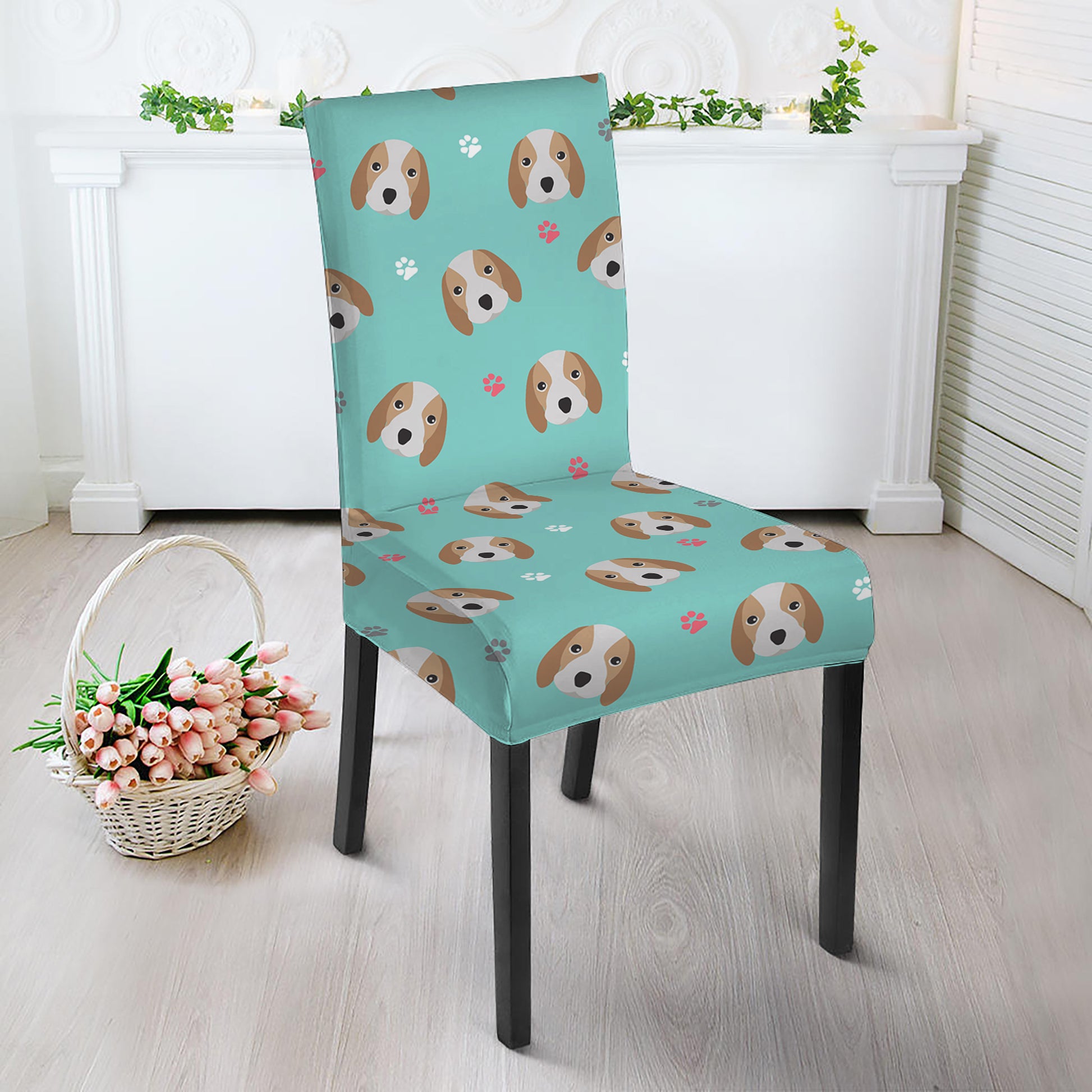 Adorable Beagle Puppy Pattern Print Dining Chair Slipcover