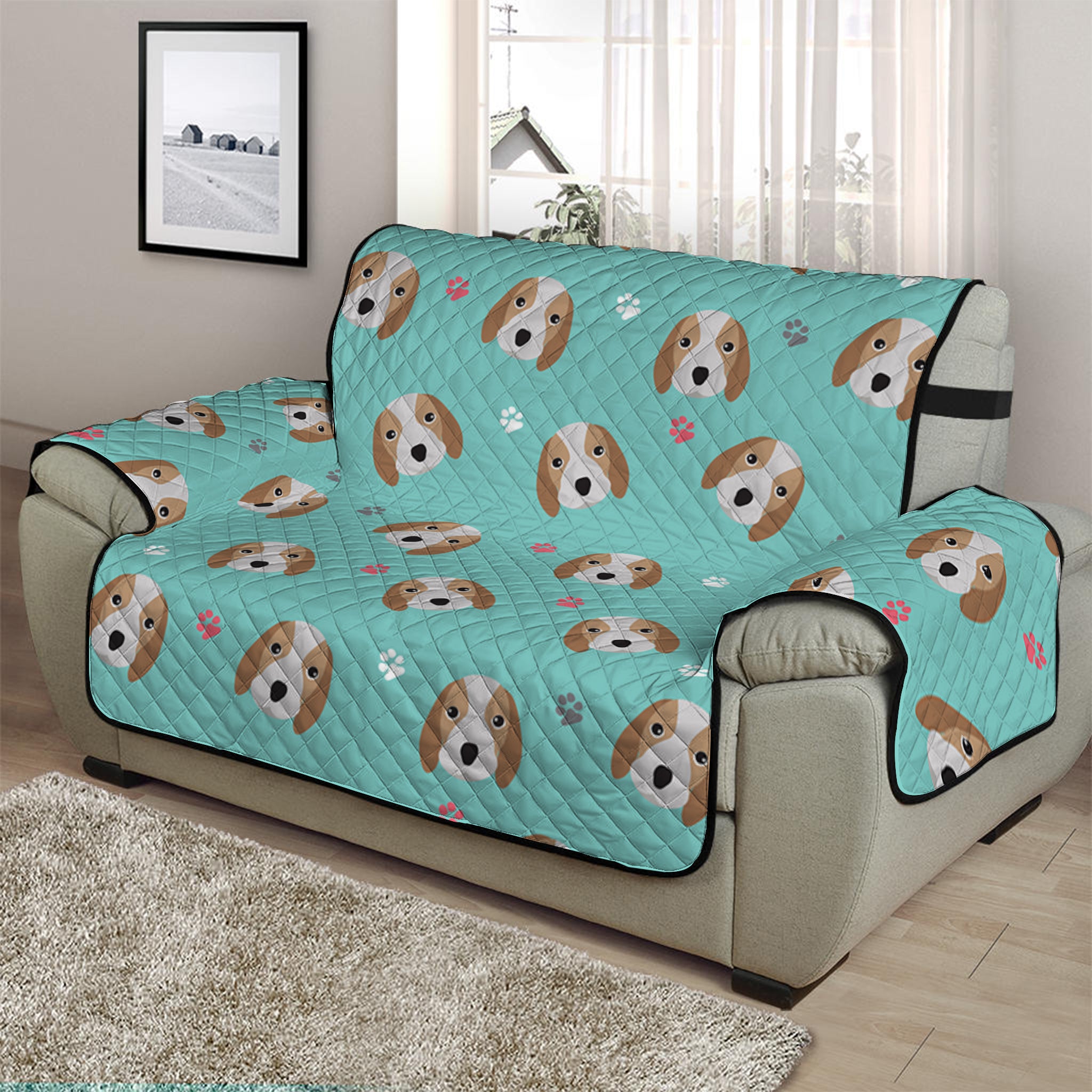 Adorable Beagle Puppy Pattern Print Half Sofa Protector