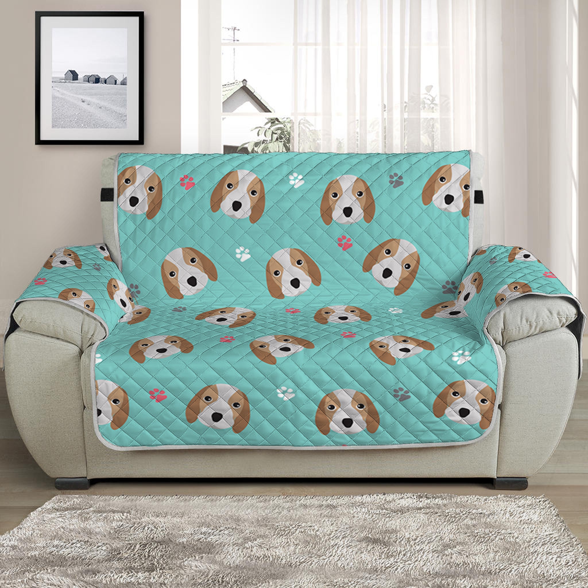 Adorable Beagle Puppy Pattern Print Half Sofa Protector