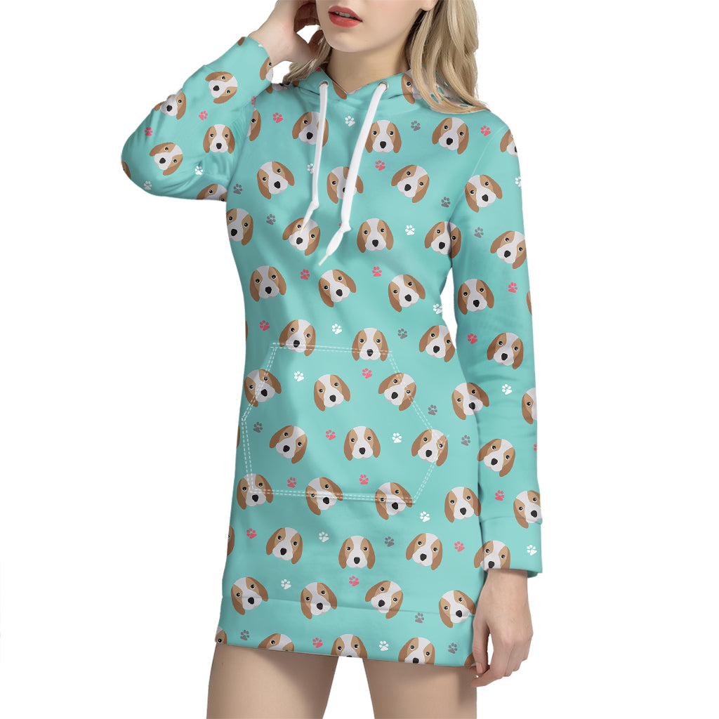 Adorable Beagle Puppy Pattern Print Hoodie Dress