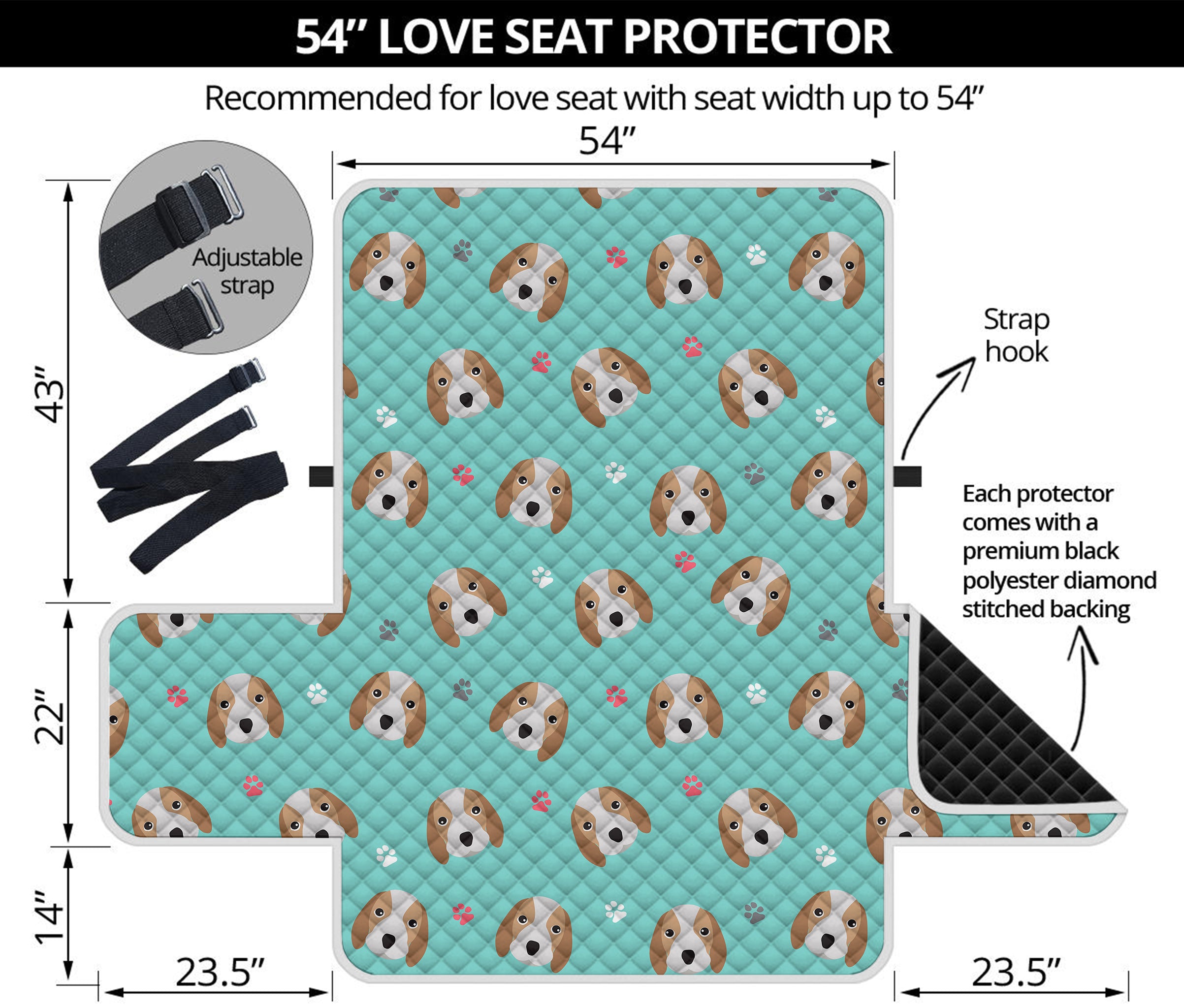 Adorable Beagle Puppy Pattern Print Loveseat Protector