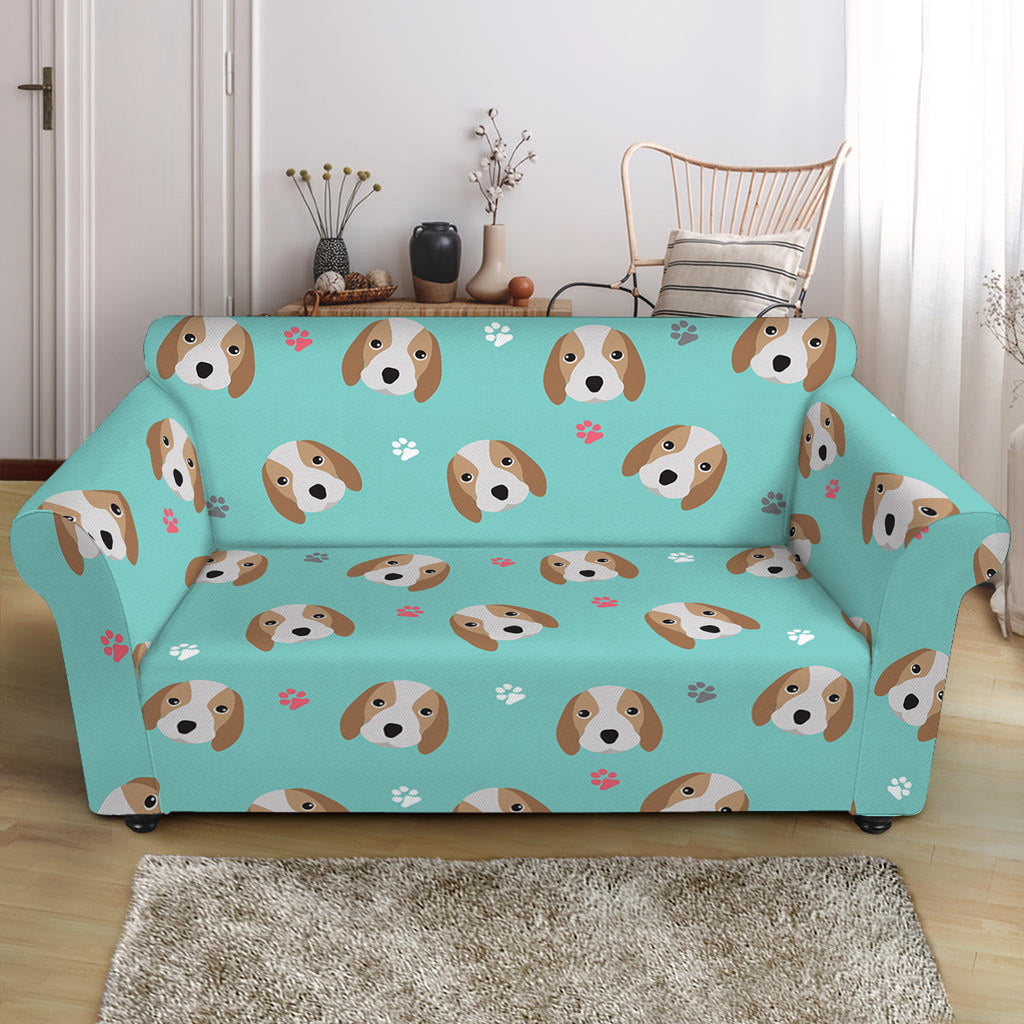 Adorable Beagle Puppy Pattern Print Loveseat Slipcover