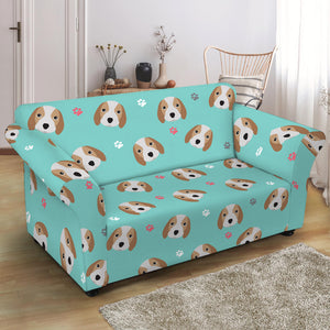 Adorable Beagle Puppy Pattern Print Loveseat Slipcover