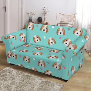 Adorable Beagle Puppy Pattern Print Loveseat Slipcover