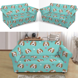 Adorable Beagle Puppy Pattern Print Loveseat Slipcover