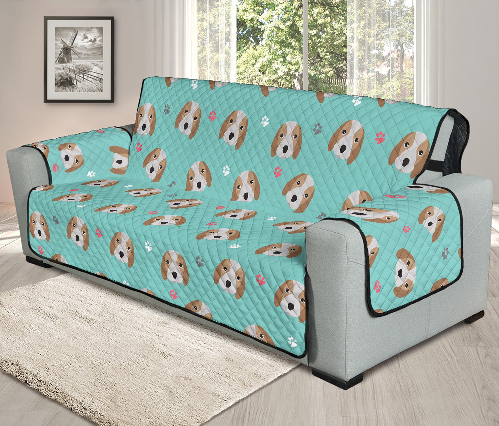 Adorable Beagle Puppy Pattern Print Oversized Sofa Protector