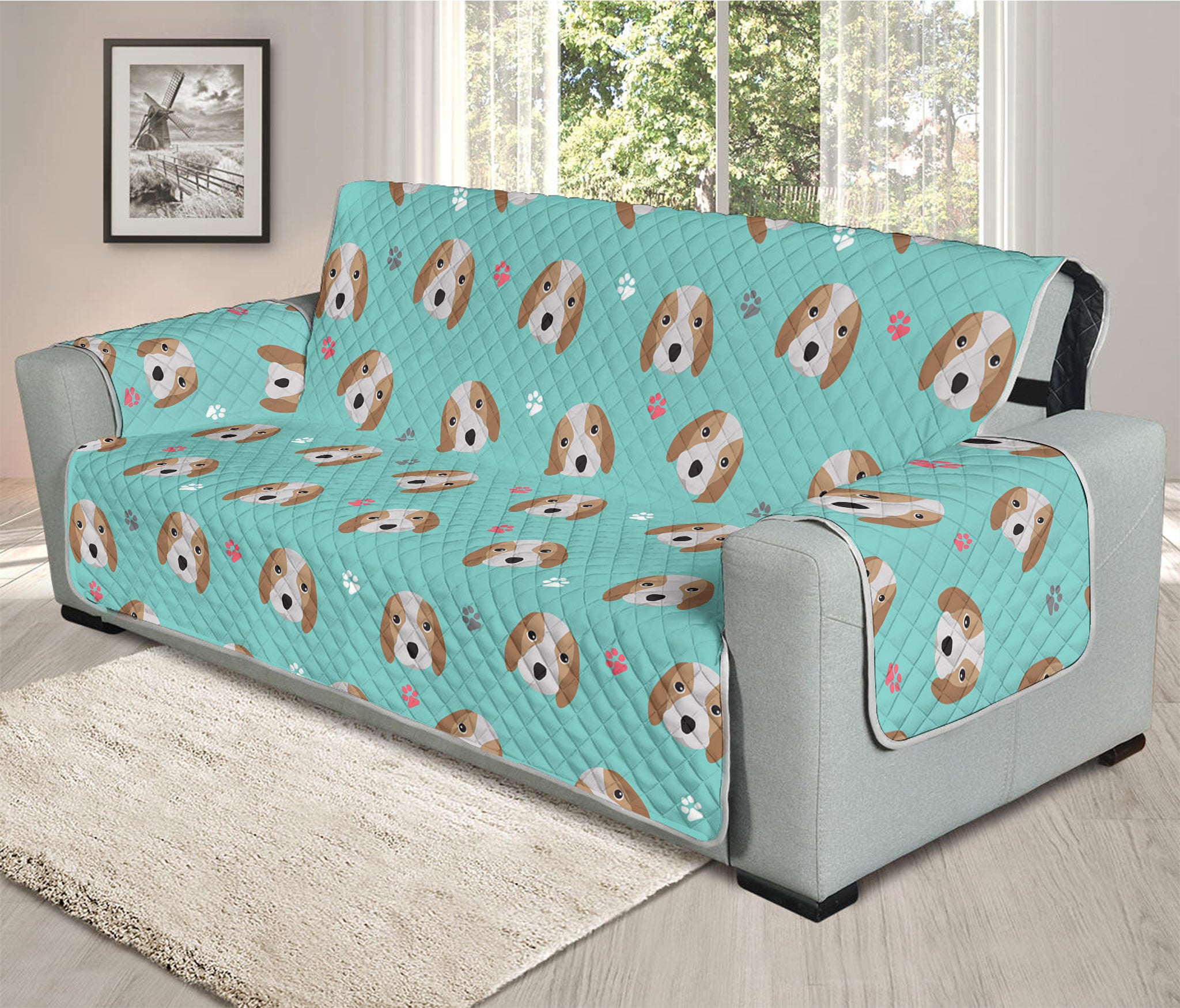 Adorable Beagle Puppy Pattern Print Oversized Sofa Protector