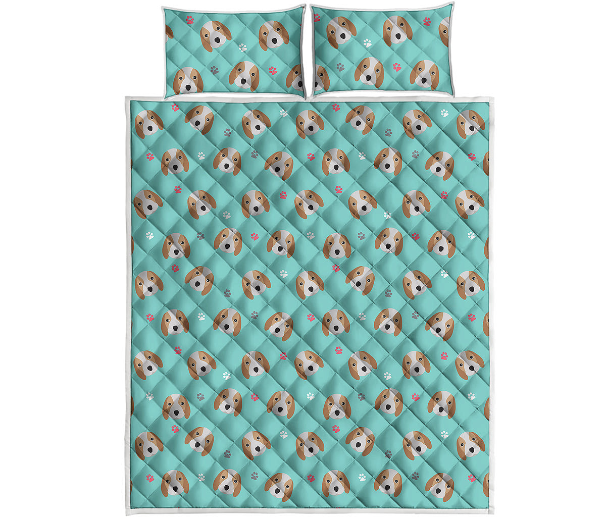 Adorable Beagle Puppy Pattern Print Quilt Bed Set