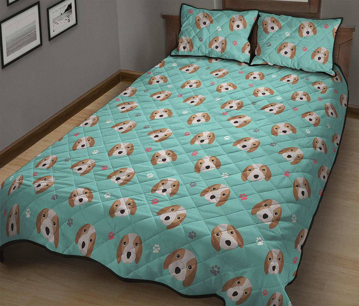 Adorable Beagle Puppy Pattern Print Quilt Bed Set