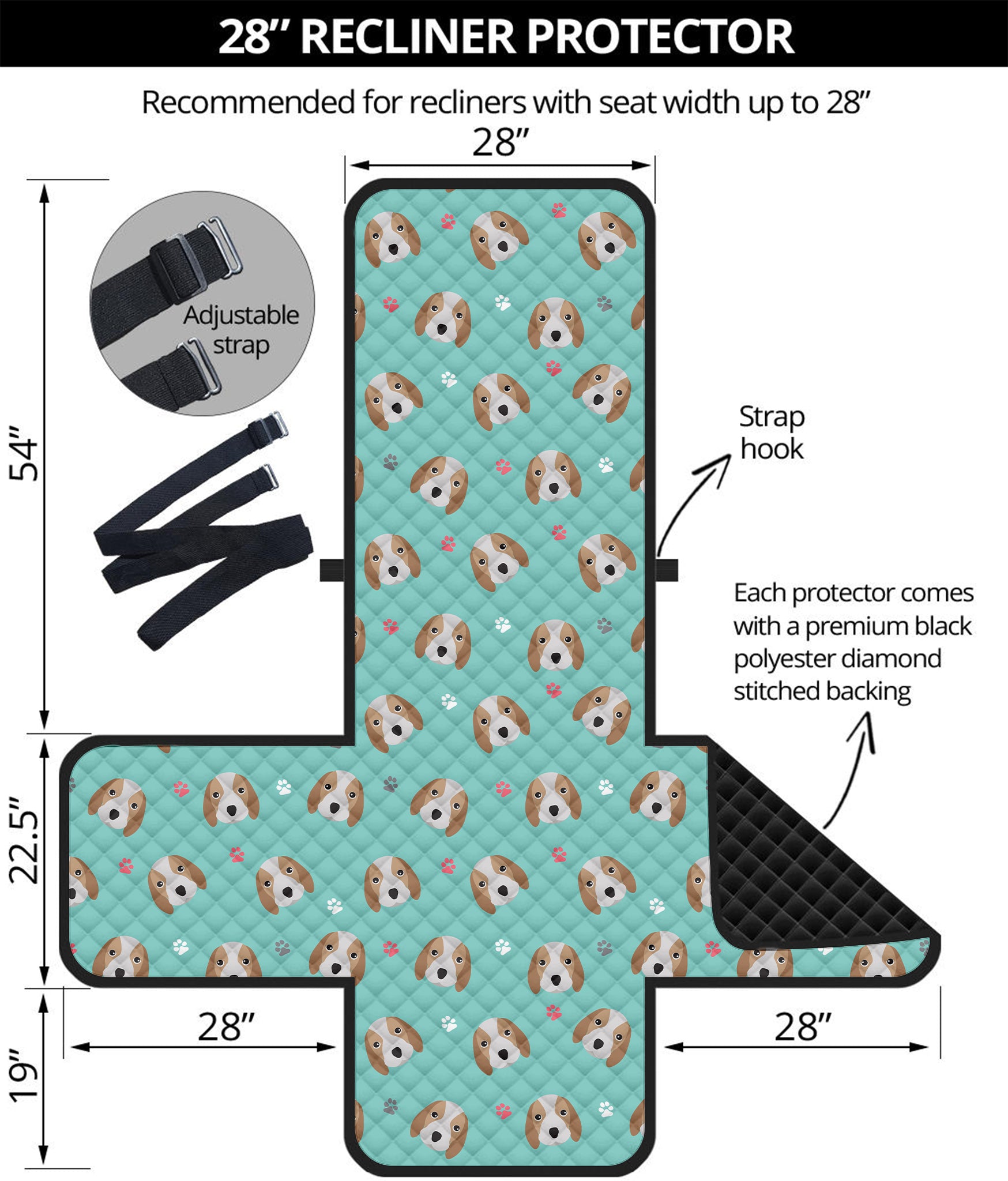 Adorable Beagle Puppy Pattern Print Recliner Protector