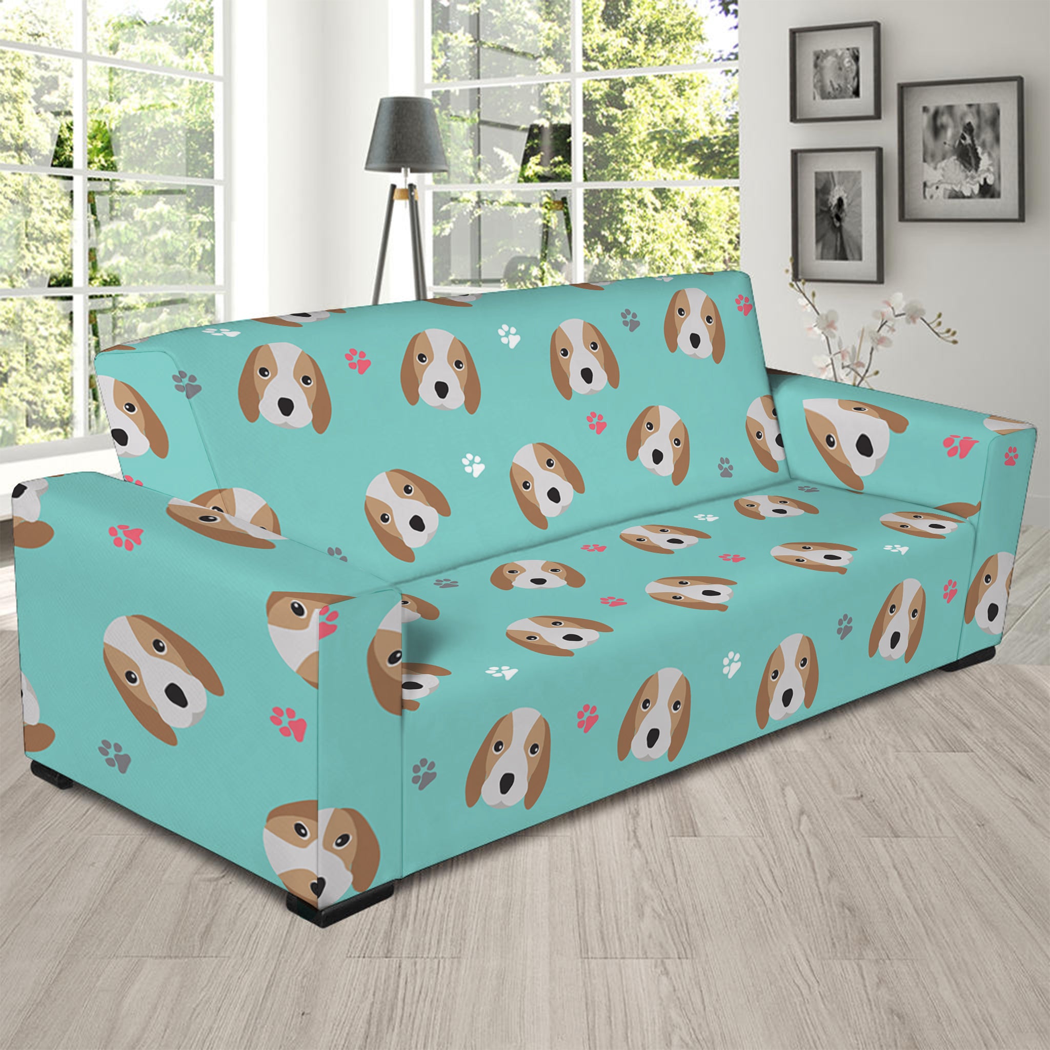 Adorable Beagle Puppy Pattern Print Sofa Slipcover