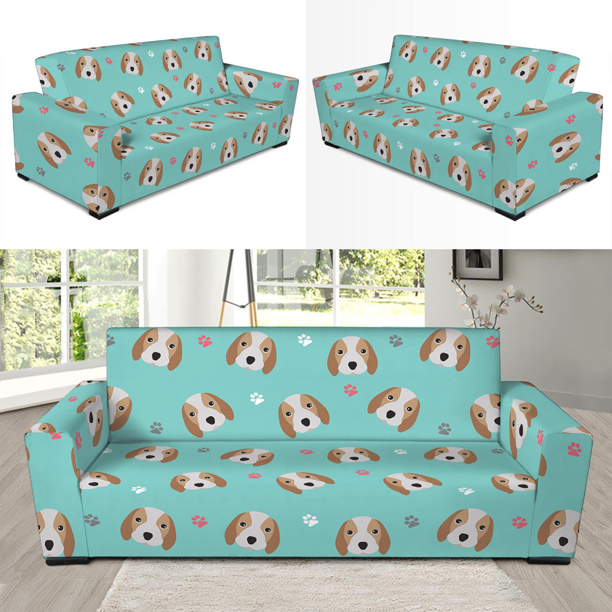 Adorable Beagle Puppy Pattern Print Sofa Slipcover