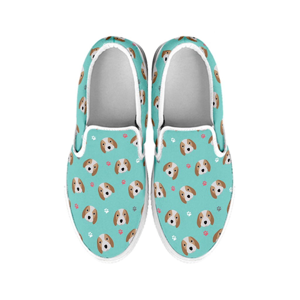 Adorable Beagle Puppy Pattern Print White Slip On Shoes