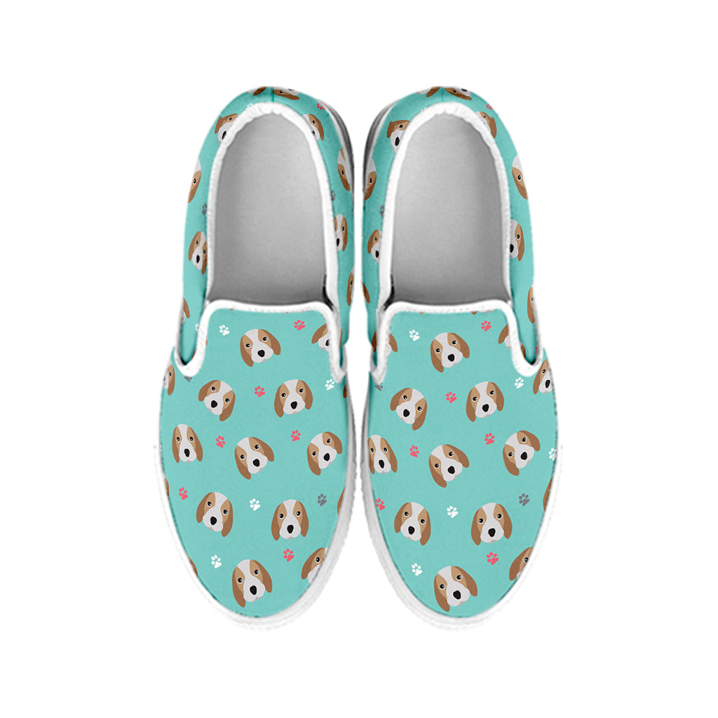 Adorable Beagle Puppy Pattern Print White Slip On Shoes
