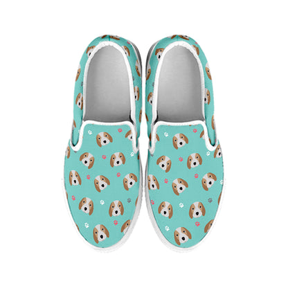 Adorable Beagle Puppy Pattern Print White Slip On Shoes