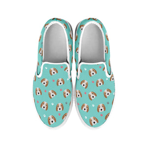 Adorable Beagle Puppy Pattern Print White Slip On Shoes