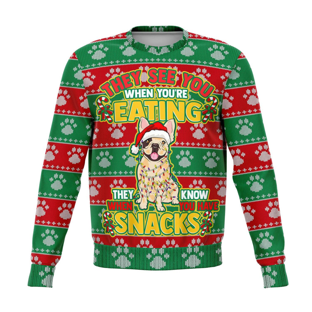 French Bulldog - They Know When You Have Snacks Christmas Sweatshirt
