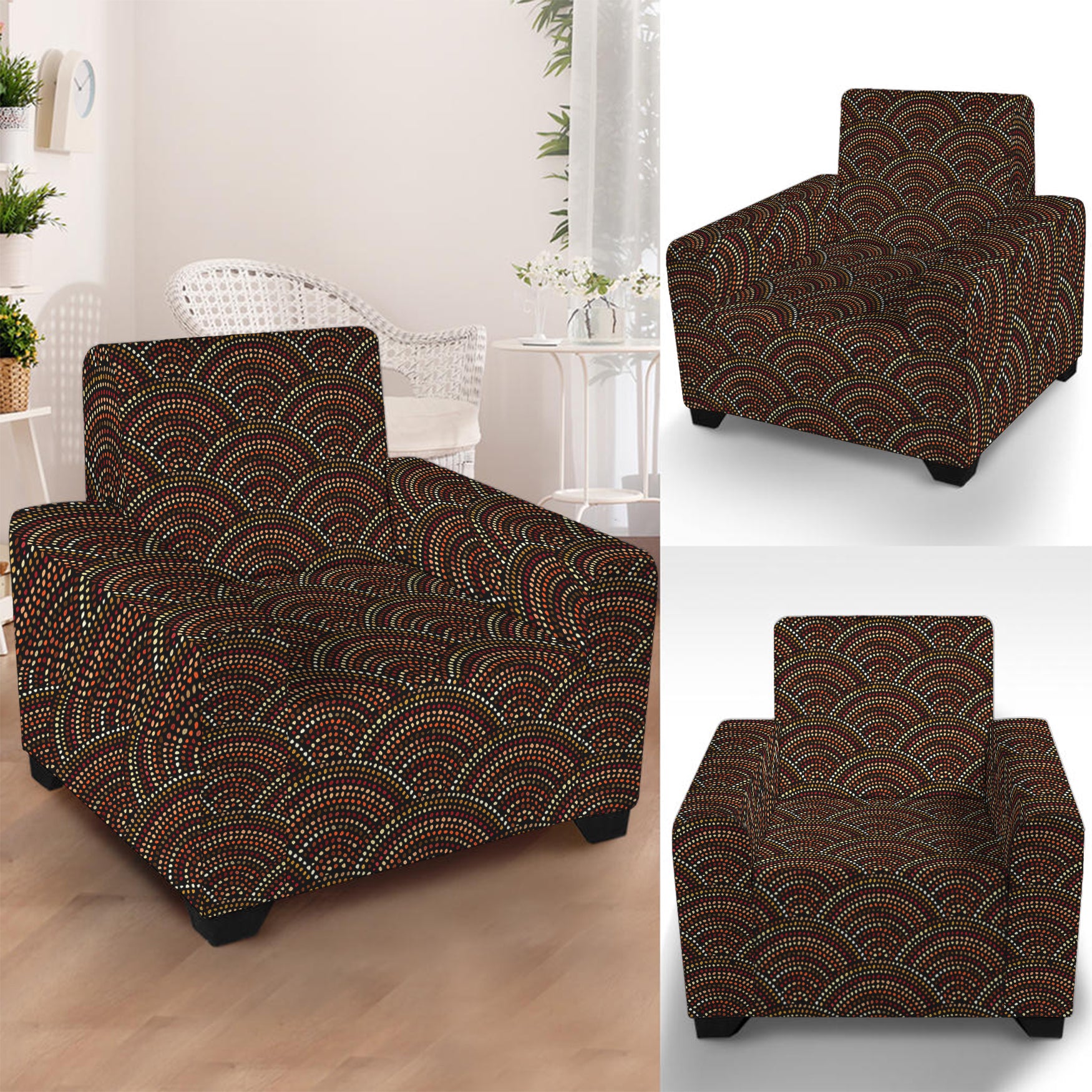 African Afro Dot Pattern Print Armchair Slipcover