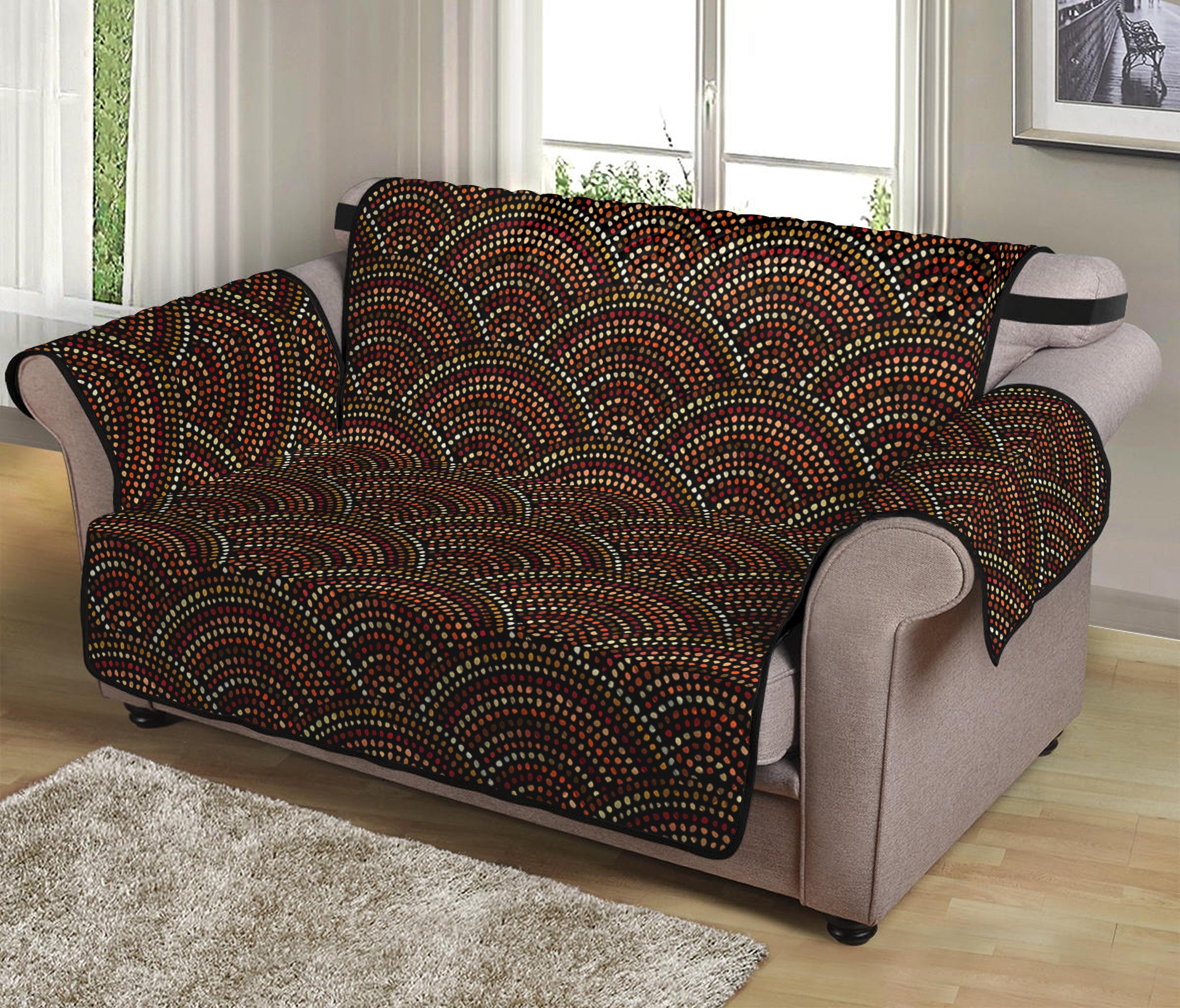 African Afro Dot Pattern Print Loveseat Protector